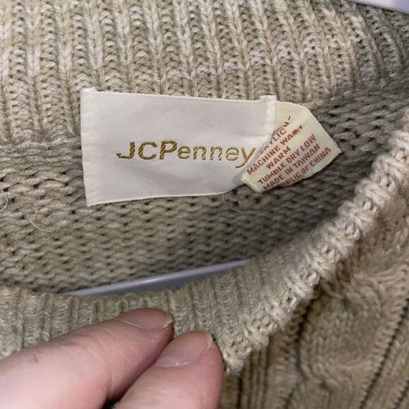 J.C. Penney Women’s Pullover Sweater Size Large Beige Cable Knit Going Out Party - Picture 2 of 12